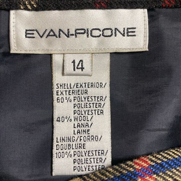 EVAN PICONE Vintage Wool Blend Plaid Classic Designer Skirt - Picture 4 of 8